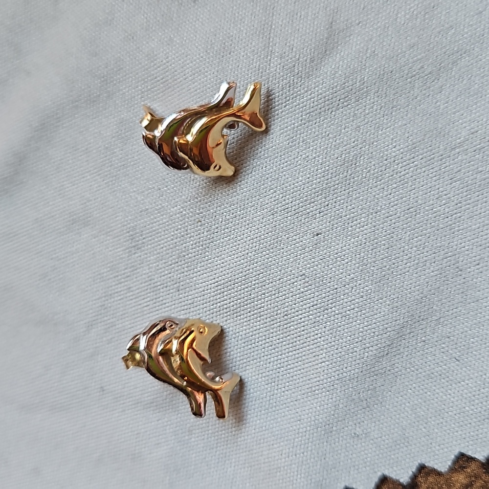 Dolphin Two Tone Stud Earrings - image 1